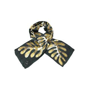 Hand Painted Scarf With Leaf Design Black Gold Rectangular Shawl Wrap Comfy